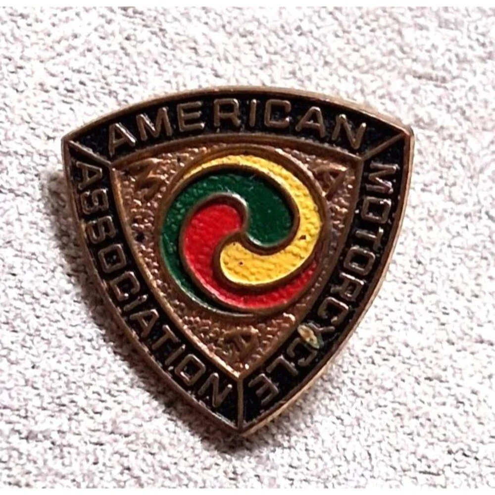 American Motorcycle Association Lapel Pin Tri Color Logo Gold Tone Enamel Badge